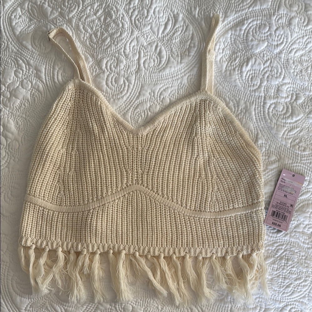 NWT Wild Fable Cream Knit Fringe Crop Top
